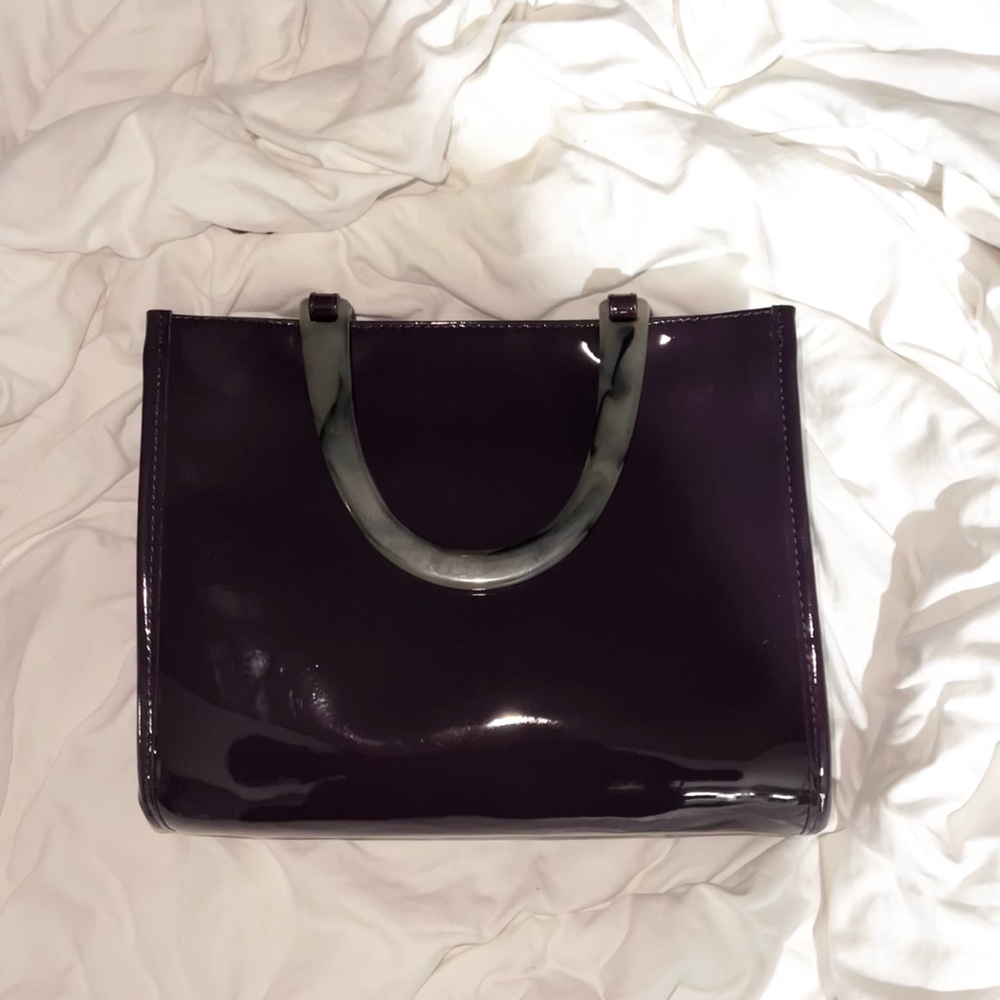 Neiman Marcus Purple Vinyl with Marble Handles Medium Bag